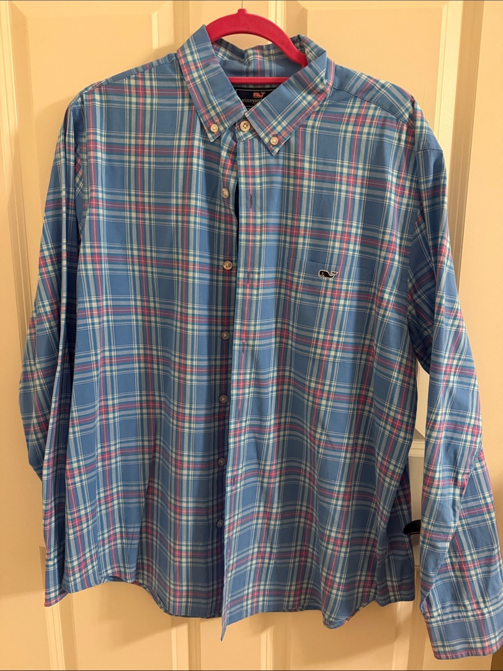 Vineyard Vines Blue and Pink Plaid Button-Down Shirt